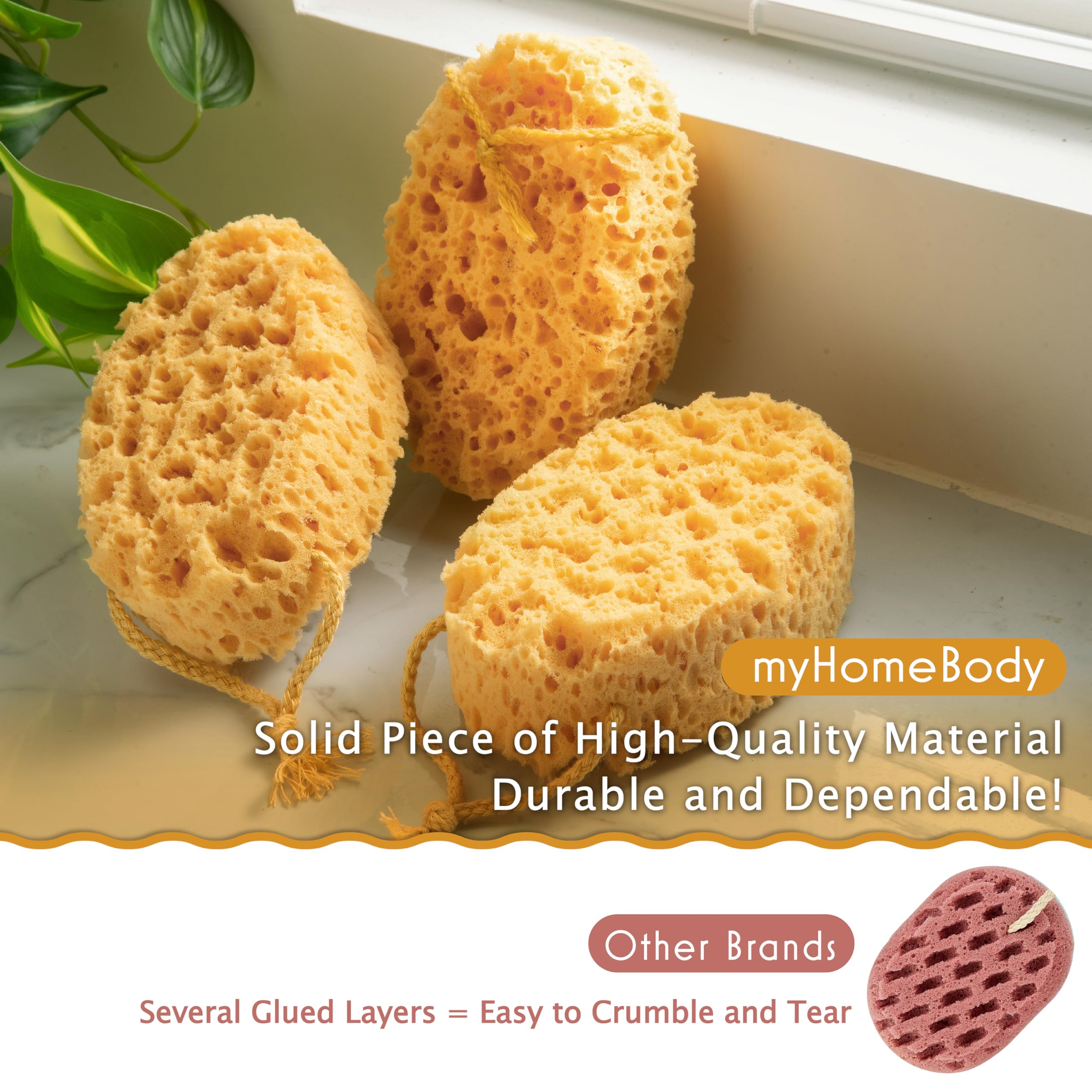 myHomeBody Bath Sponge, Foam Loofah Sponge, Body Sponge for Shower - Large Size, Lots of Lather, Oval, 3 Pack