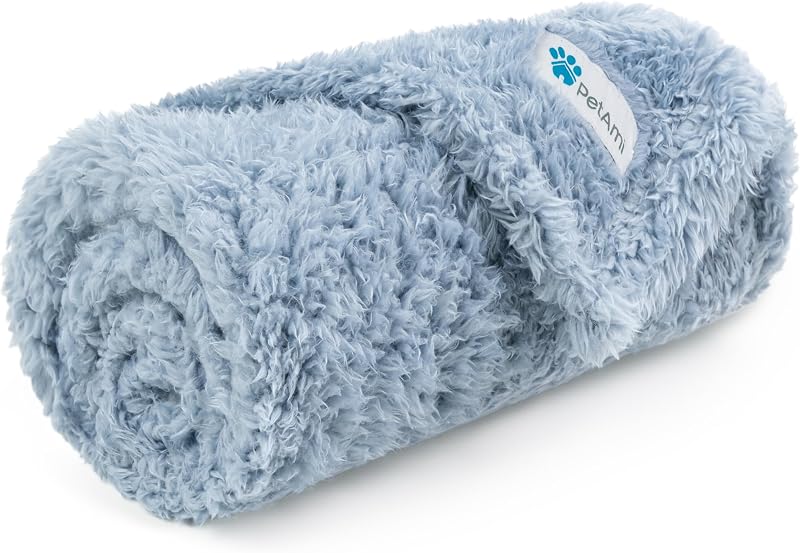 Manta Sherpa Reversível para Cães e Gatos PetAmi, 280 GSM, Dusty Blue, Pequena