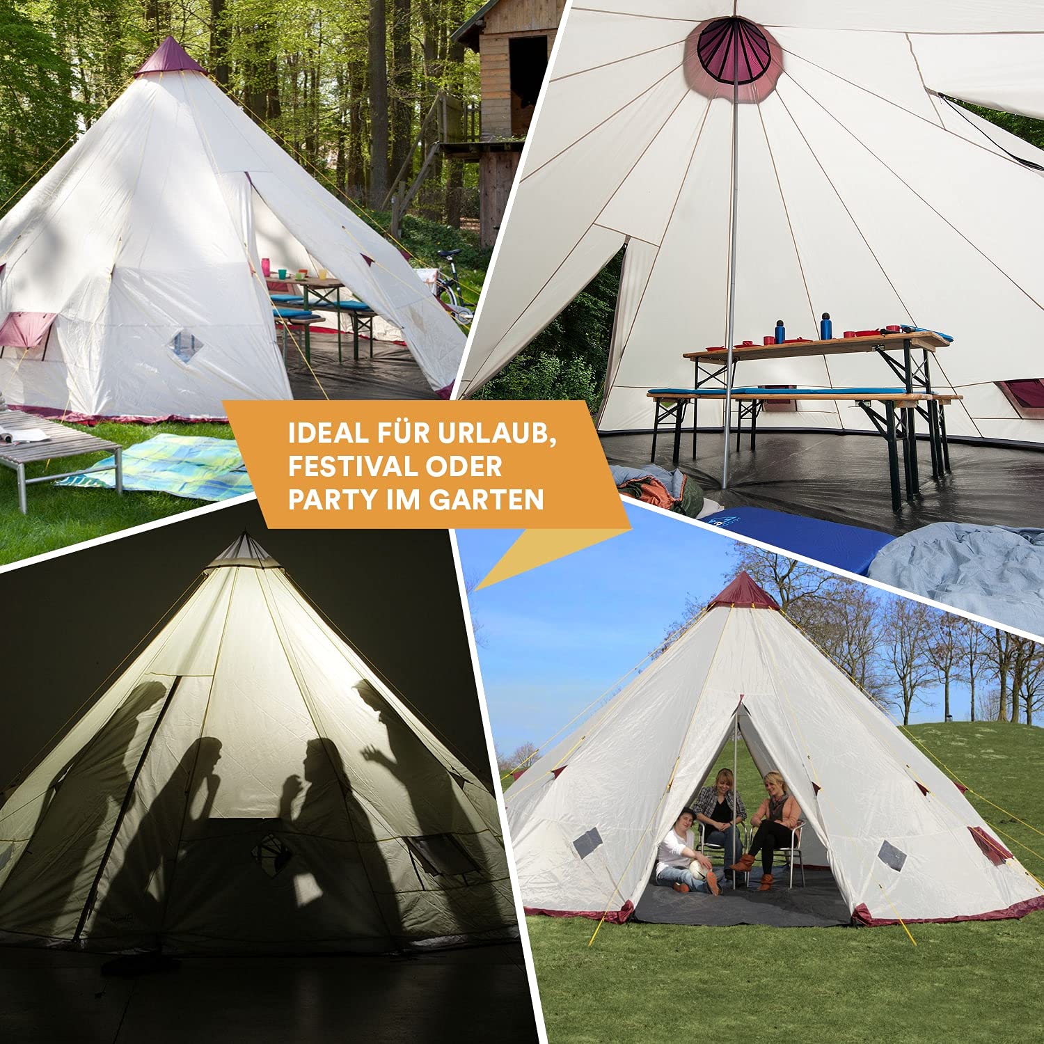 Skandika Tente Tipi Kota 550 | Tente de Camping, Tente pour 12 Personnes, avec/sans Tapis de Sol Cousu, Grande Tente Camping avec moustiquaire, 3 m de Hauteur, mât en Acier