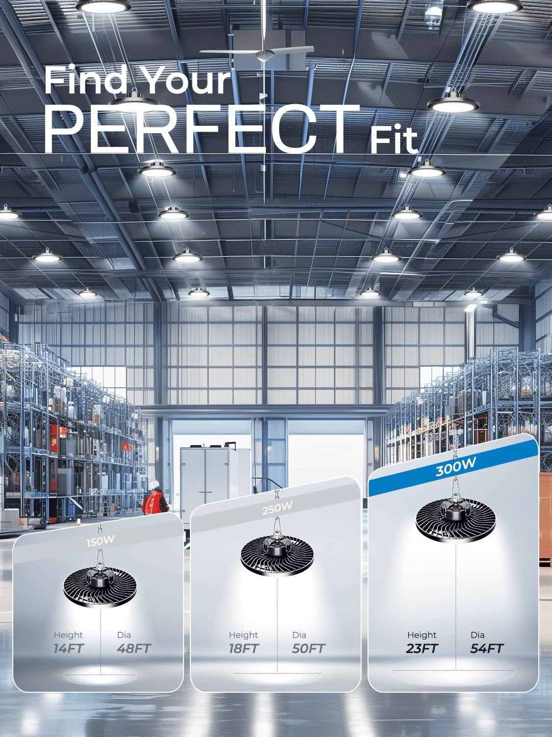 300W UFO Led High Bay Light 5000K 45000LM High Bay Led Shop Lights with 5ft Cable Hanging Hook — view 6