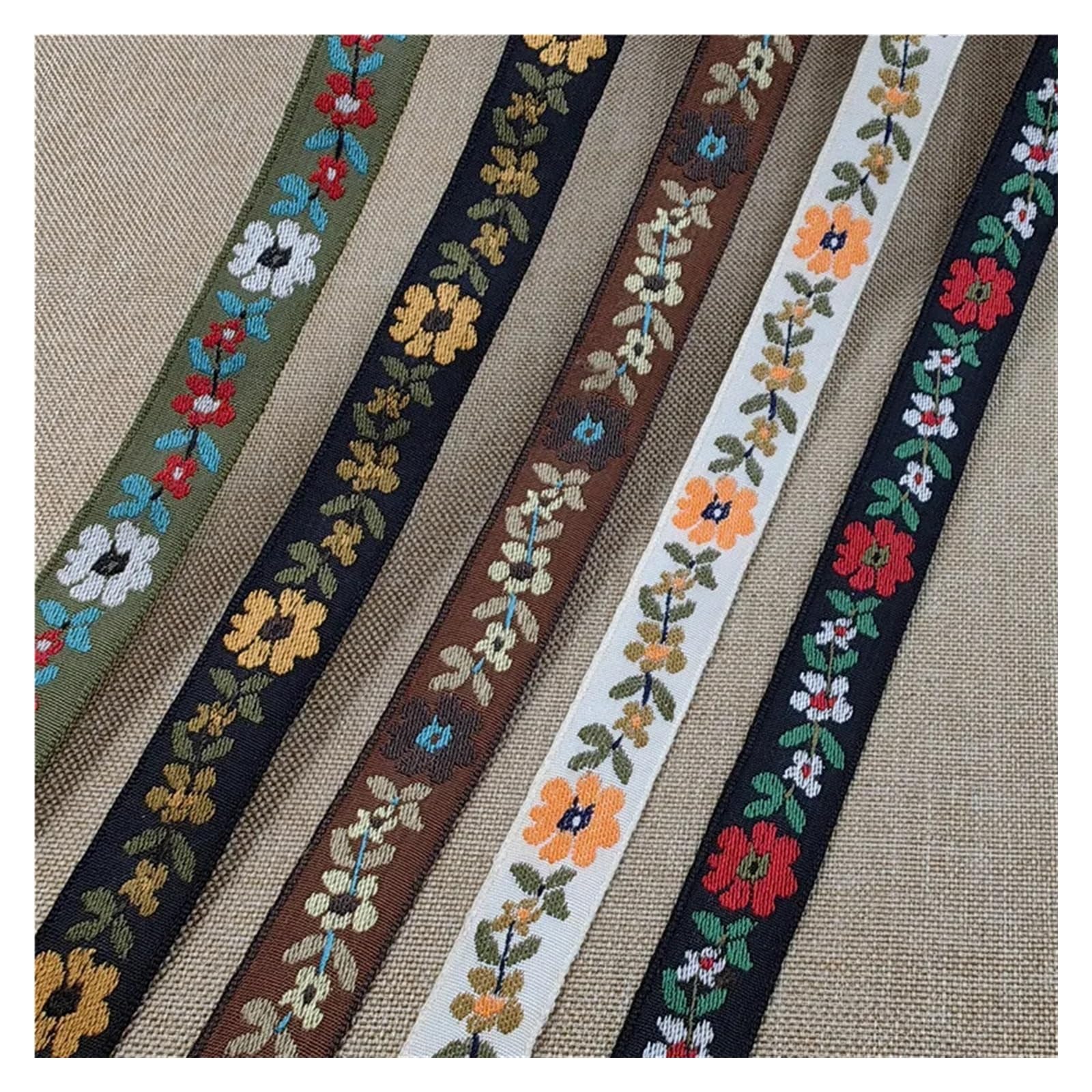 Wstążka tkana żakardowa, Taśma żakardowa 3 jardy 2 cm wielokolorowa bawełniana haftowana do kołnierzyków z taśmy(Brown)
