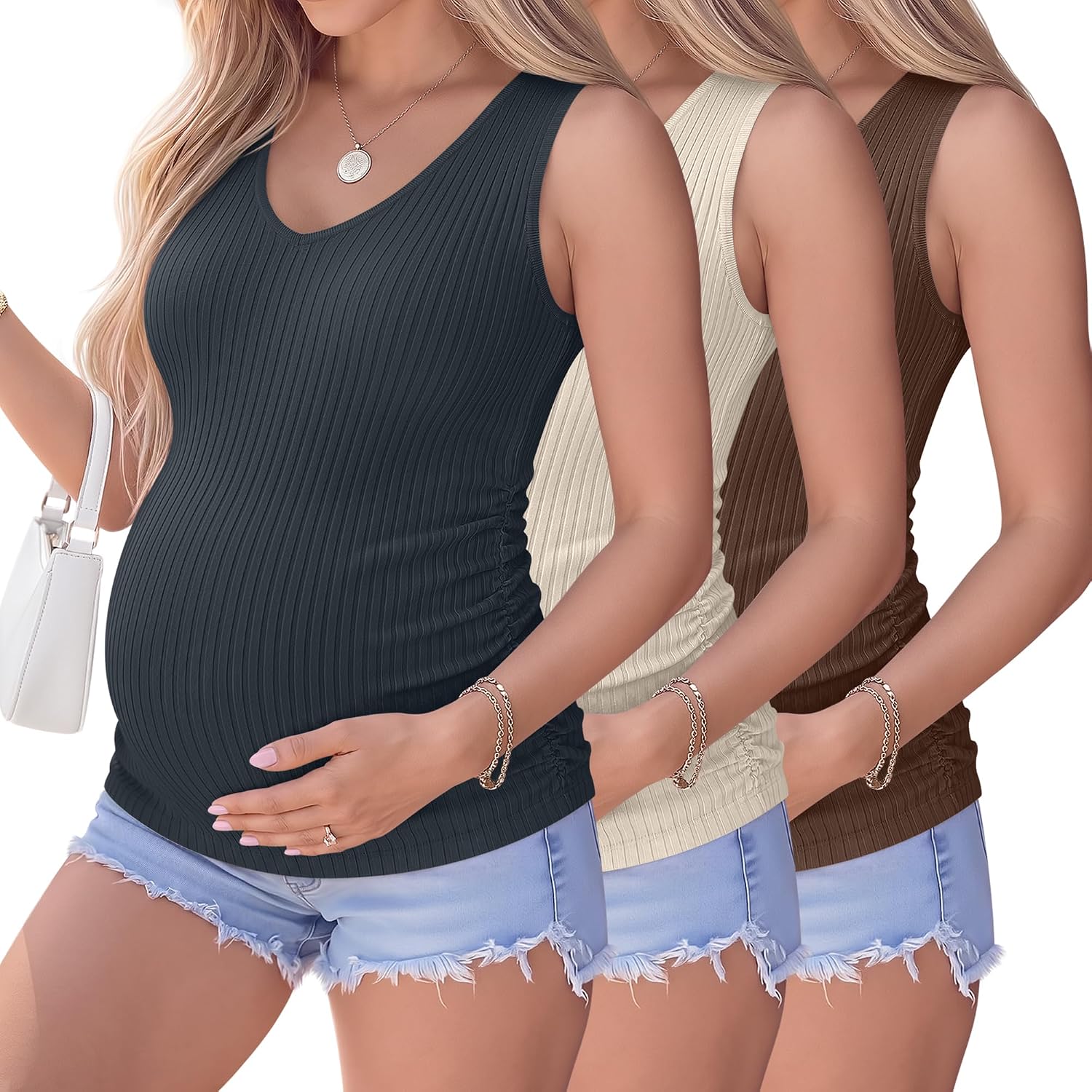 Ficerd 3 Pack Maternity Sleeveless Tank Tops