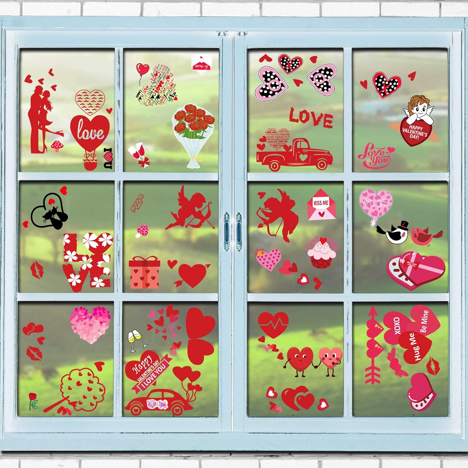 SINTIA 78 PCS 8 Sheets Valentine’s Day Window Clings Stickers Decal, Large Valentines Hearts Accessories Birthday Party Wedding, Anniversary Decorations Supplies