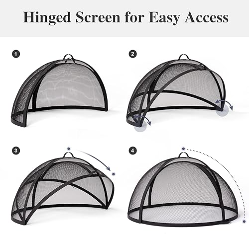 Miniatura 4 de SUNCREAT Accesorio de cubierta de pantalla de chispas para fogatas al aire libre, protector de pantalla redondo de fácil apertura para patio, tapa