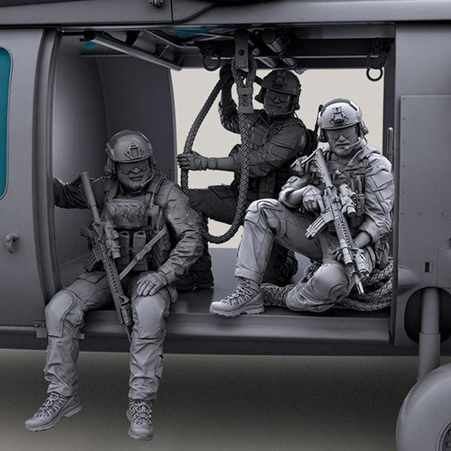 GoodFYouth 1/35 US Commando Helicopter Resin Model Kit, Unpainted and Unassembled (7 Men + 2 Machine Guns + 1 Rope, No Aircraft) //O3s7f1