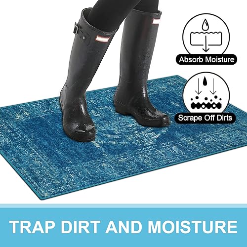 Miniatura 4 de Collive Tapete retro para puerta de interior, antideslizante, lavable, absorbe rápidamente, tapetes de bienvenida, tapetes de pelo bajo, alfombra de