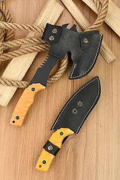 Orret Home Kamp Baltası ve Bıçak Seti Deri Kılıflı Outdoor Balta Bıçak Seti Kamp Bıçağı Avcı Bıçağı Çok Amaçlı Survival Set (ASORTİ RENK)