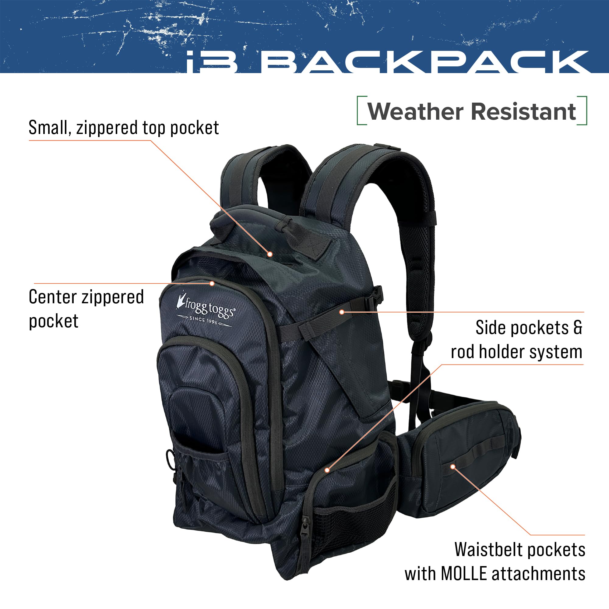 FROGG TOGGS i3 Fishing Backpack, Dark Graphite, One Size