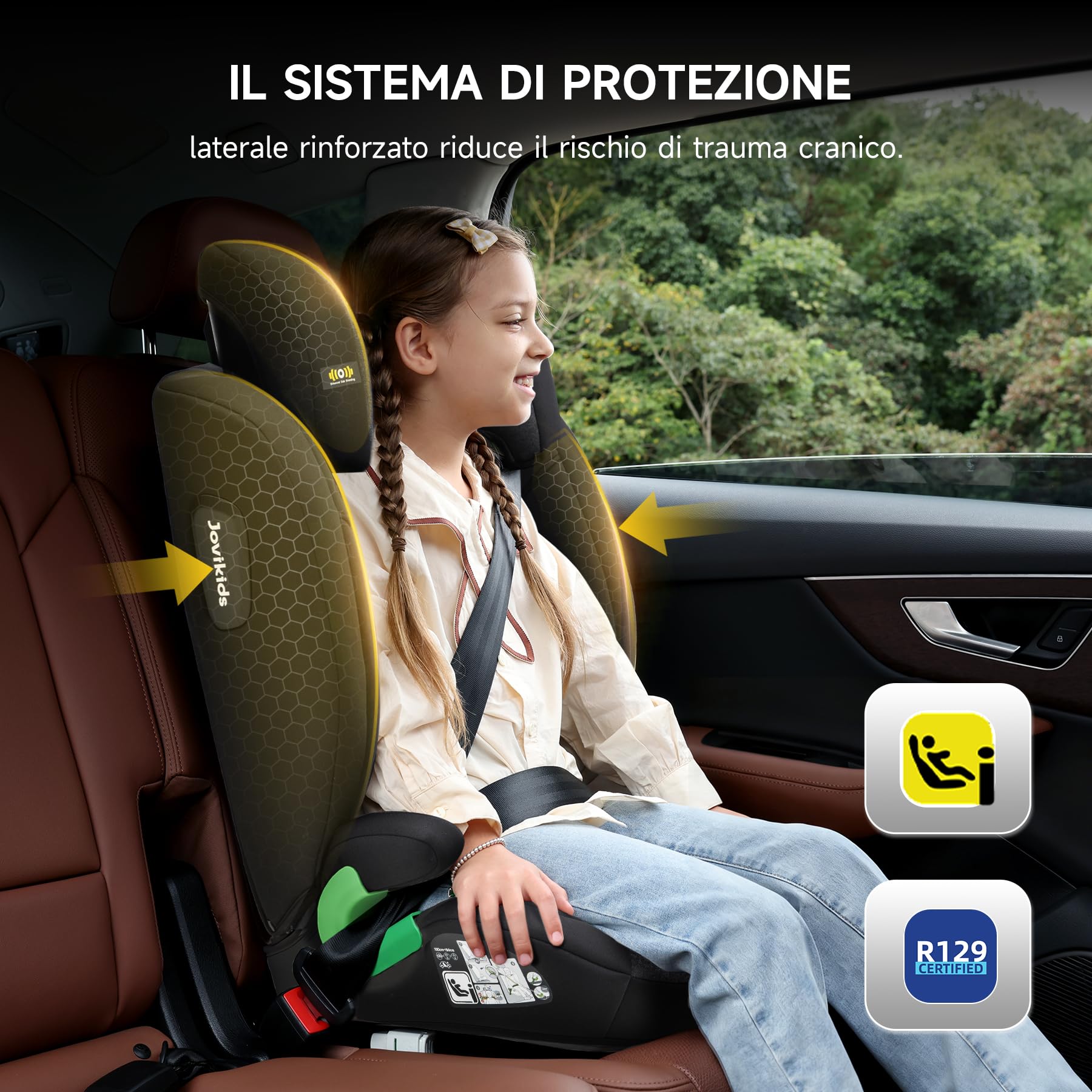 i-Size R129 - Seggiolino auto per bambini da 3,5 a 12 anni (100-150 cm), con schienale regolabile, poggiatesta, protezione dagli urti laterali, léger, Rehausseur Isofix (Nero, Con ISOFIX)