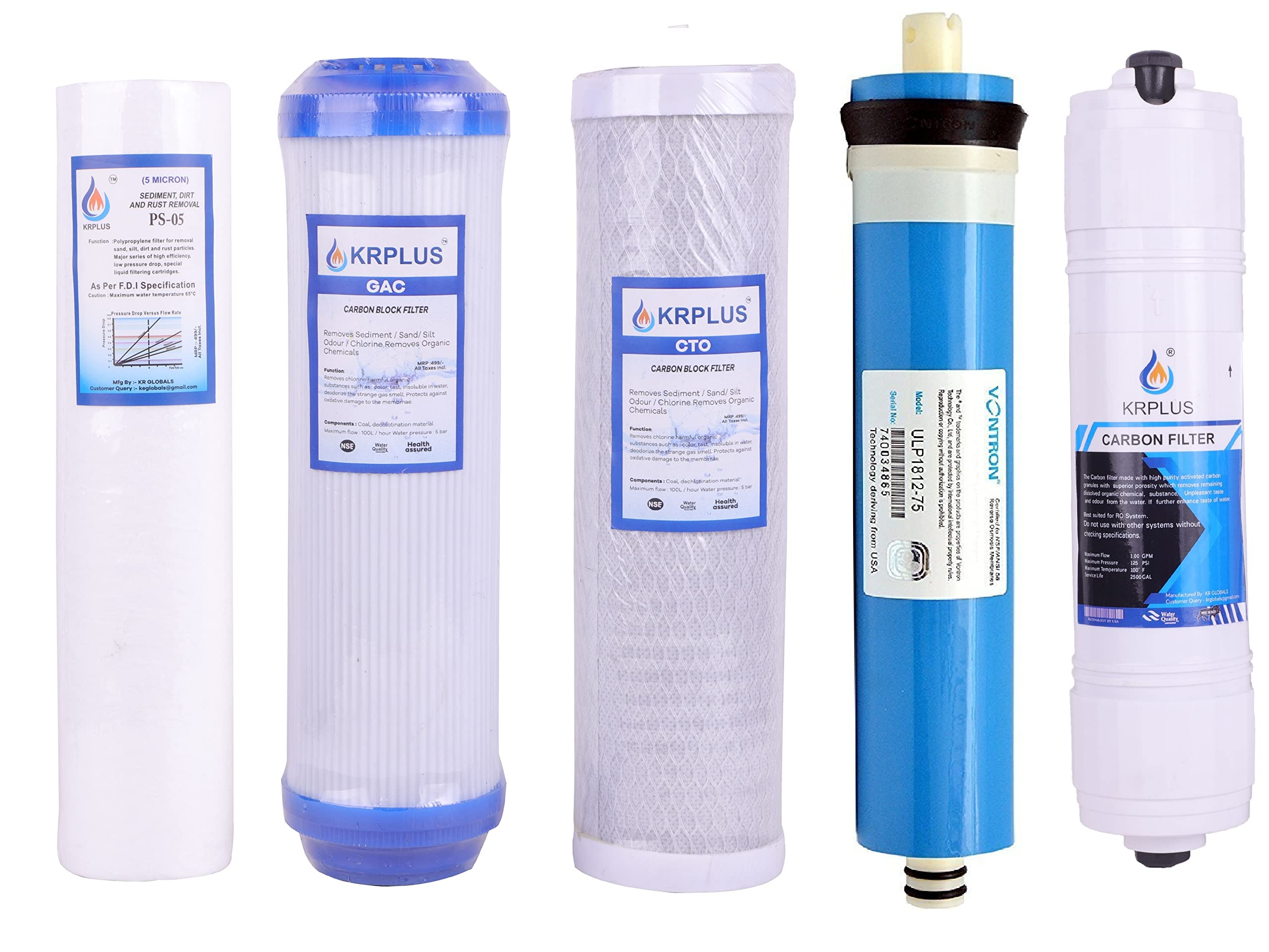 RO UTC Filter Set Sediment, GAC, CTO Carbon Block, 80 GPD RO Membrane & Pre-Carbon Filter for All Types of RO,UV Water Purifier and undersink RO (Pack of 5)-image-36