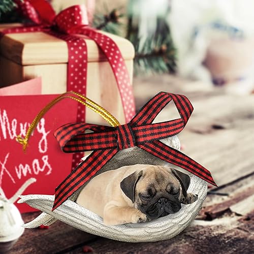 Miniatura 9 de Talataca Pug con camión rojo de Navidad, árbol de pino, regalo 2D plano para espejo retrovisor, accesorios para el árbol de Navidad, adorno para