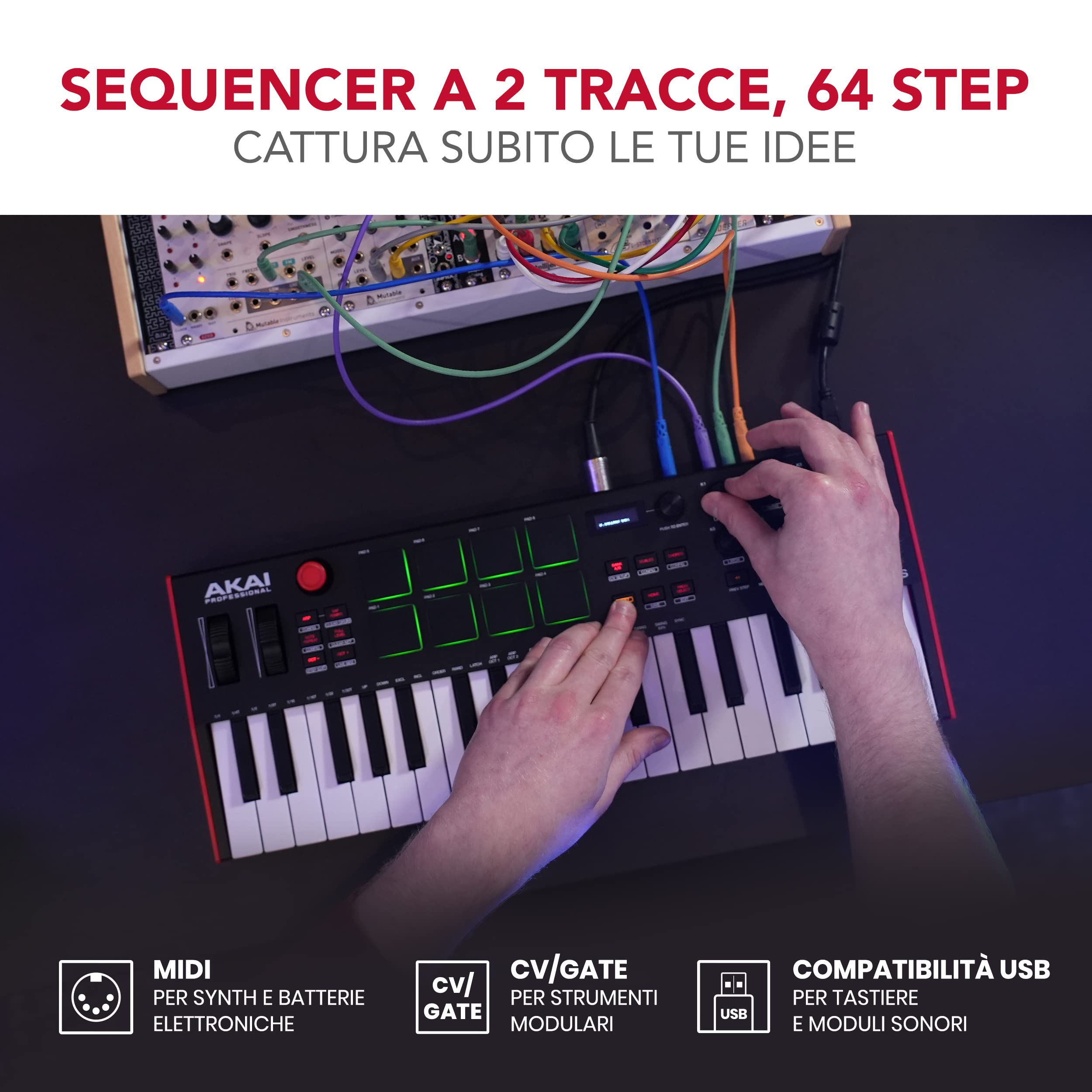Akai Professional MPK Mini Plus - Controller Tastiera MIDI USB con 37 Mini Tasti, 8 Pad MPC RGB, Manopole Rotary, Software Musicale e Native Instruments Sound Package