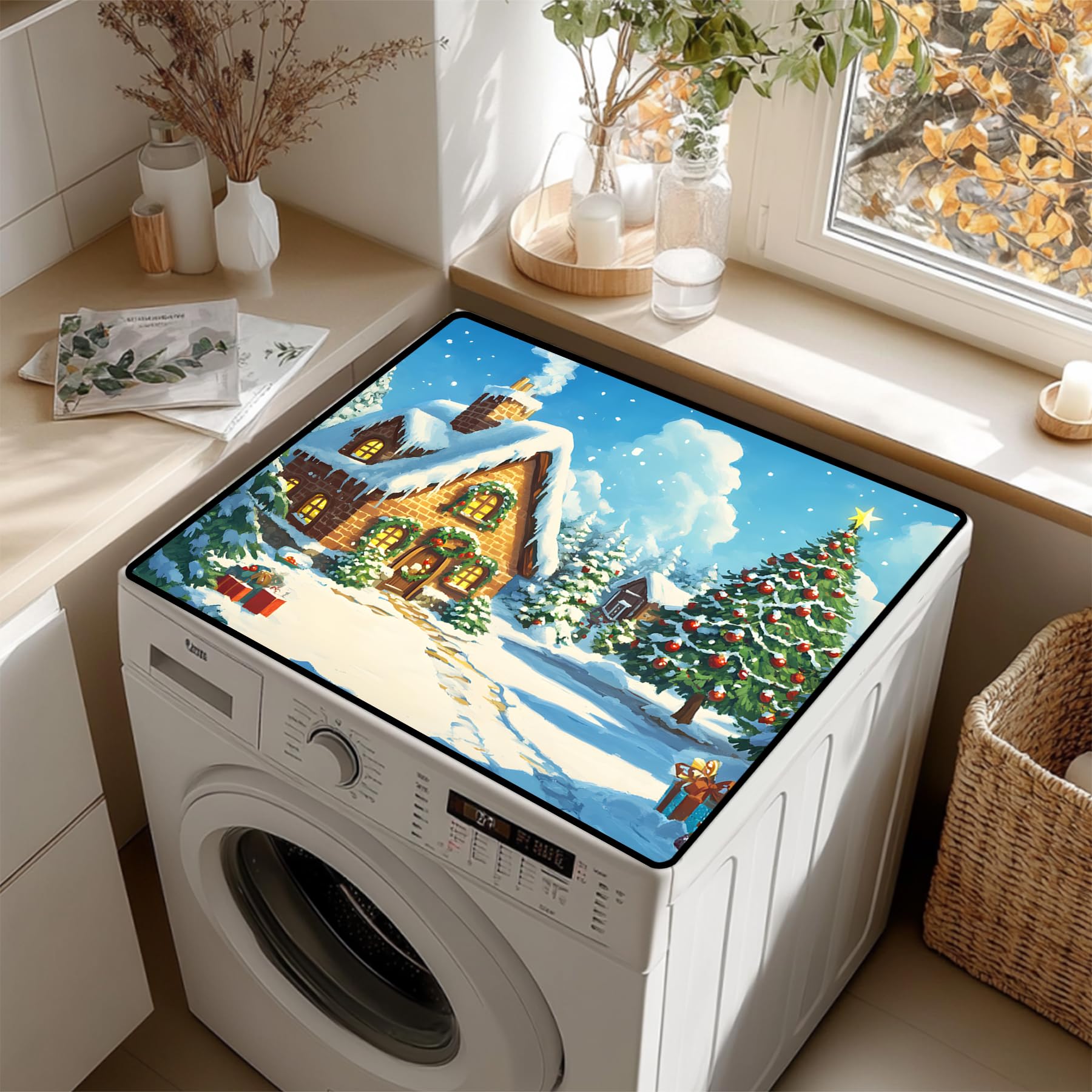 Christmas Washer Dryer Top Mat 23.6"x19.7", Non-Slip Cover Pad