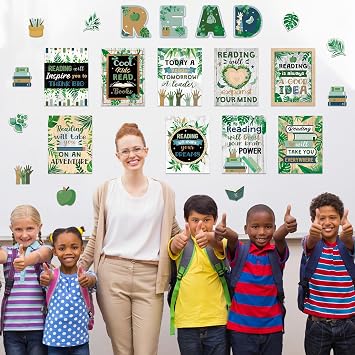 Zonon 45 Pcs Reading Bulletin Board Poster Eucalyptus Classroom Read Decor