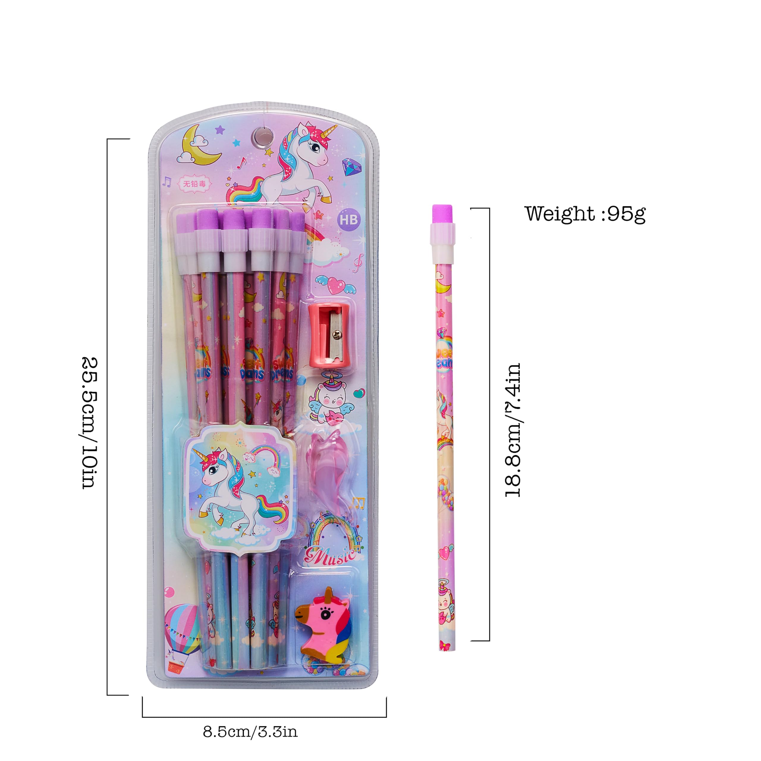 CherryBox Unicorn Pencils Stationary Kit - 24 Pencils Set with 2 Topper 2 Unicorn Erasers and 2 Sharpner for Kids, Boys and Girls, Birthday Return Gift Stationary Sets of 2 2