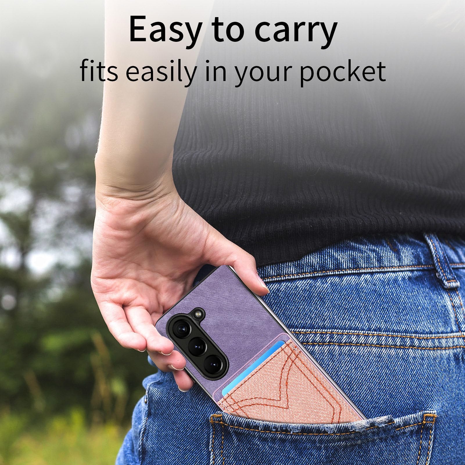 Etui na Samsung Galaxy Z Fold 5, etui portfelowe z przegródką na karty, wzór ze skóry PU, luksusowy, ultracienki, matowy pokrowiec ochronny, niebieski