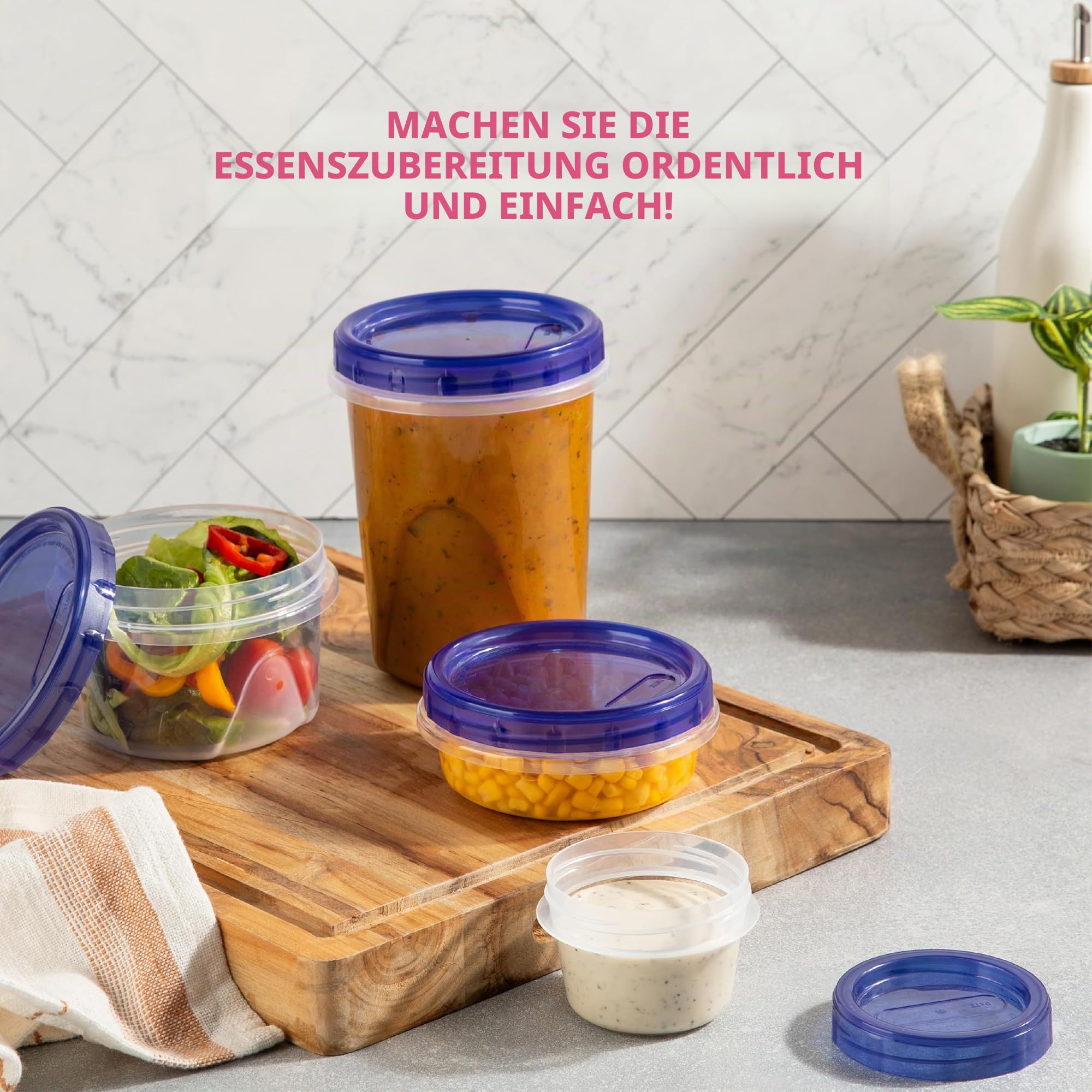 Frischhaltedosen aus Kunststoff mit Drehdeckel, 473 ml, 5 Stück, für Mitnehmen zum Mitnehmen, mikrowellen-, gefrier- und spülmaschinenfest, BPA-frei