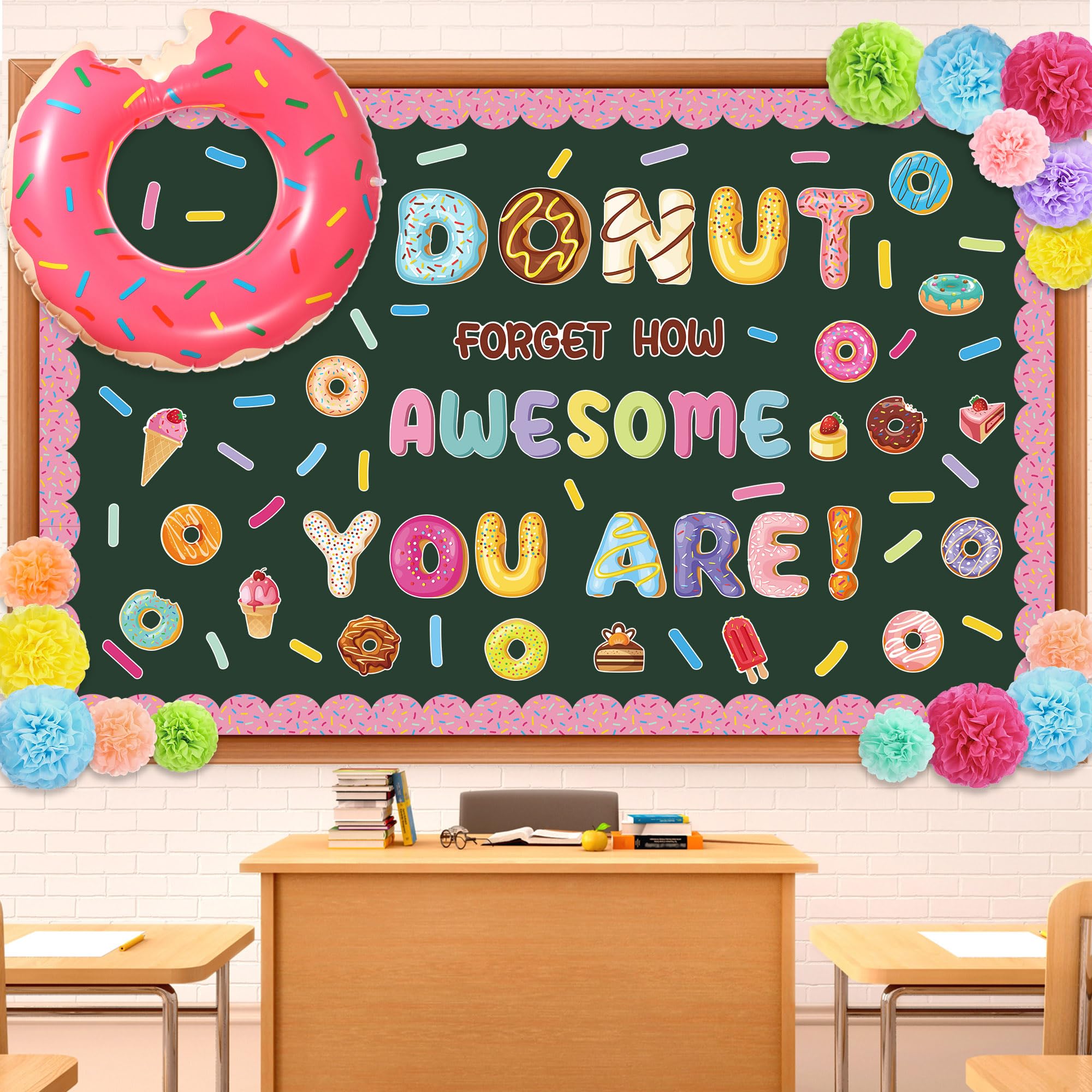 Pasimy Donut Classroom Decoration Donuts Bulletin Board 3D Inspirational Doughnut Paper Cutout First Day of School Valentines Doughnut Bulletin Board