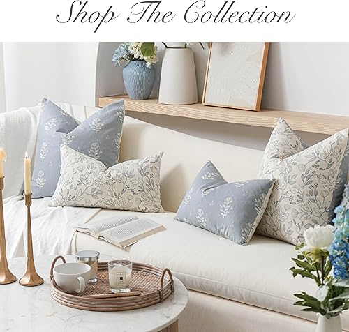 Miniatura 5 de Juego de 2 fundas de almohada decorativas florales de 18 x 18 pulgadas, almohada de algodón azul costero para sofá, sala de estar, solo funda