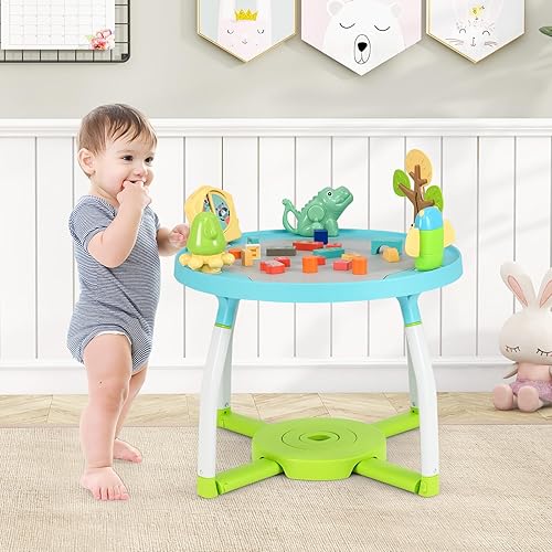 Miniatura 9 de BABY JOY Centro de actividades 5 en 1 para bebés, puentes y gorilas con juguetes extraíbles, luces y música, 3 alturas ajustables, centro de juego