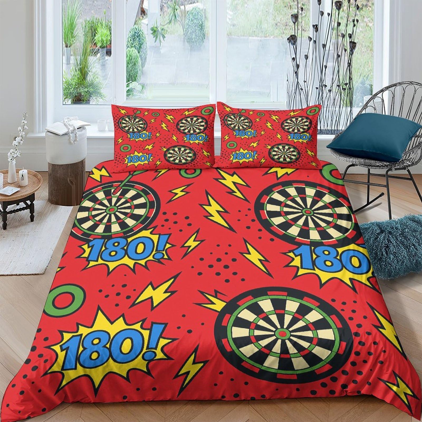 Ctjqhvkz Style-5 3D Printed Darts Board Pattern Fitted Sheet Microfiber Red Comic Style Mattress Cover For Bedroom Guest Room Decor Single（135X200cm）