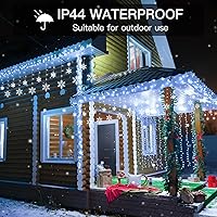 Vista 8 de suddus Luces de Copo de Nieve de Navidad para Exteriores, 10.7 pies 168 LED Luces de Cadena Navideñas Conectables con Enchufe con 14 Gotas, Luces