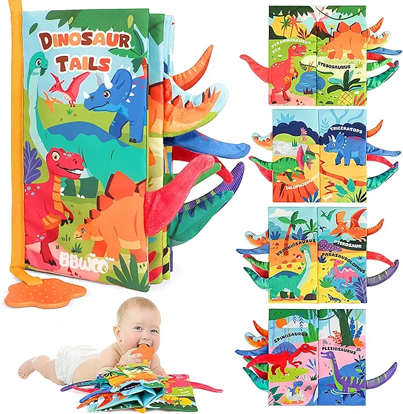BBWOO Soft Baby Book - Baby Toy - Newborn Boys Girls Shower Gift - Tummy Time Toy for Infant 0-6 6-12 Months - Touch and Feel Sensory Crinkle Book with Teether for Toddler