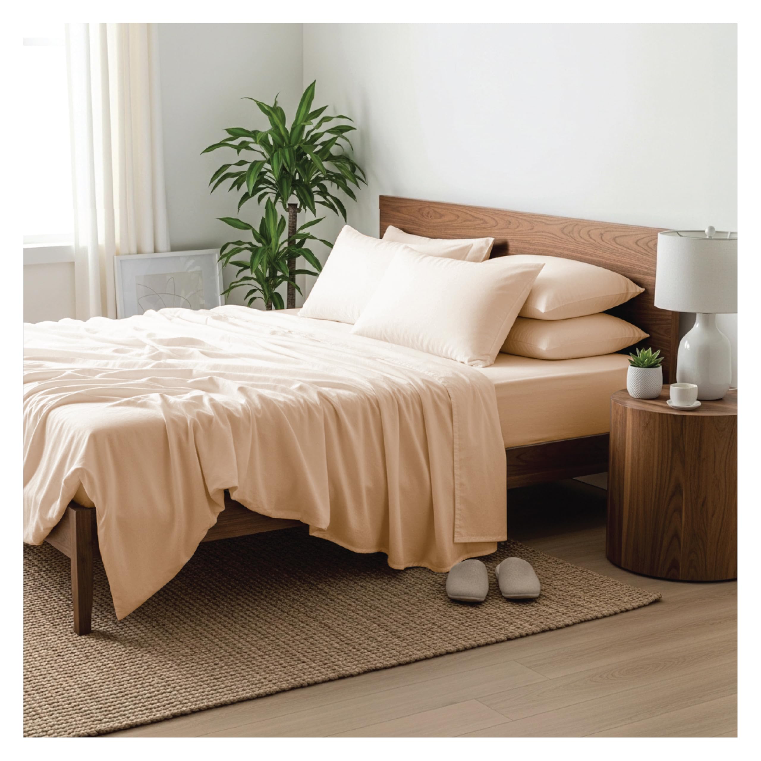 J.Din Beige Single Flat Sheet - 100% Egyptian Cotton Bed Sheets 300 Thread Count Luxury Hotel Quality Plain Dyed Breathable Bedding Easy Care (180 x 255 cm)