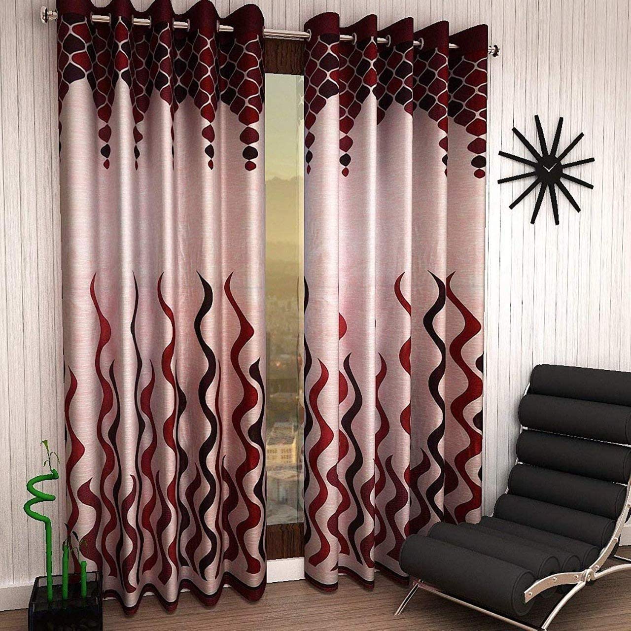 Blexos Saawaan Heavy Quality Premium Beautiful Abstract Curtains, 7 feet, Maroon, Pack of 2, Grommets