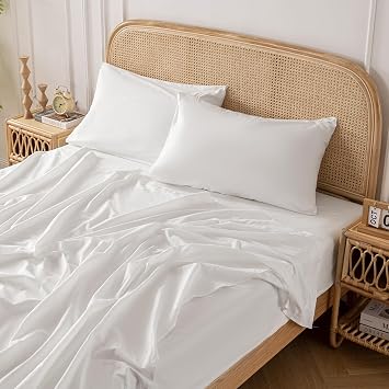 طقم ملاءات Yibeizi White 100% من القطن المغسول والكتان بالحجم الكامل، 4 قطع من ملاءات السرير ذات الجيوب العميقة وملاءات السرير الفندقية الناعمة القابلة للتنفس
