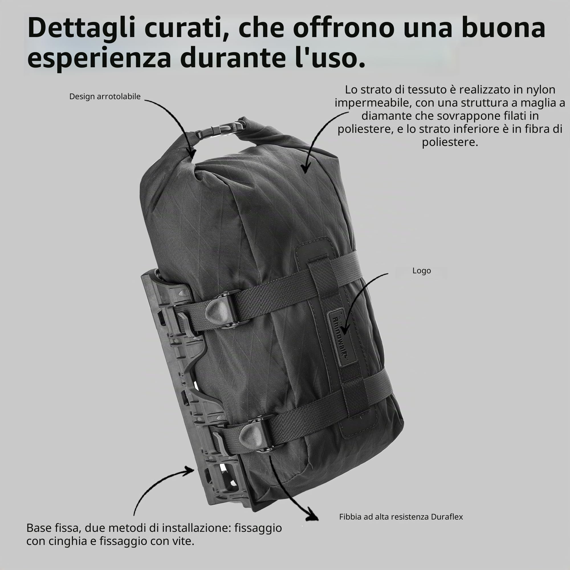 Rhinowalk Borsa Portapacchi per Bicicletta Impermeabile 6,5L Borsa Anteriore per Portapacchi per Bicicletta Borsa per Forcella Borsa per Attacco Manubrio