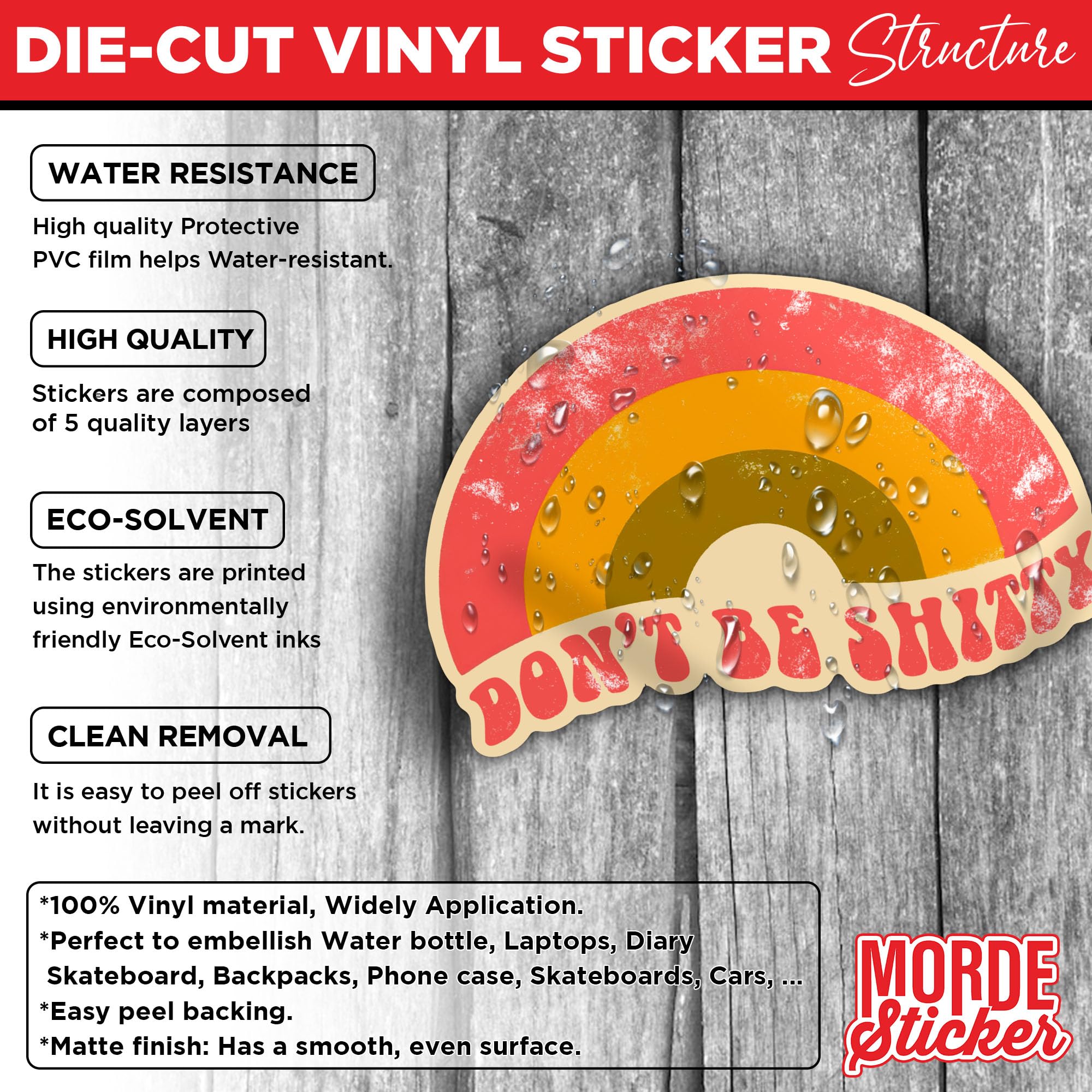 Don't Be Shitty Rainbow Stickers - 3 Pack Waterproof Vinyl Decals 3 Inches