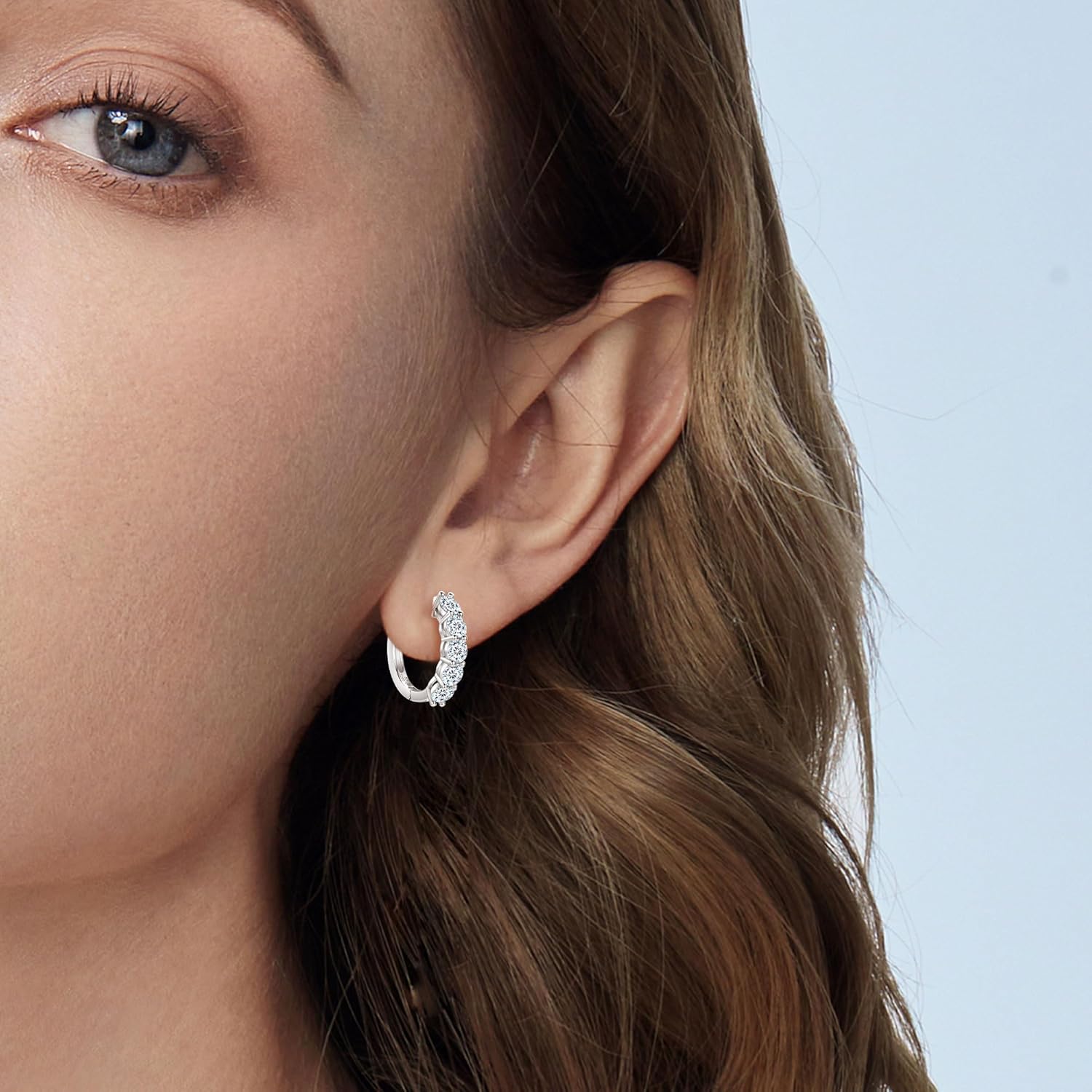 5-Stones Moissanite Hoop Earrings for Women, 3.0cttw D Color Round Cut Moissanite, 925 Sterling Silver Earrings Elegant Jewelry Gifts for Wife or Mom - Image 2