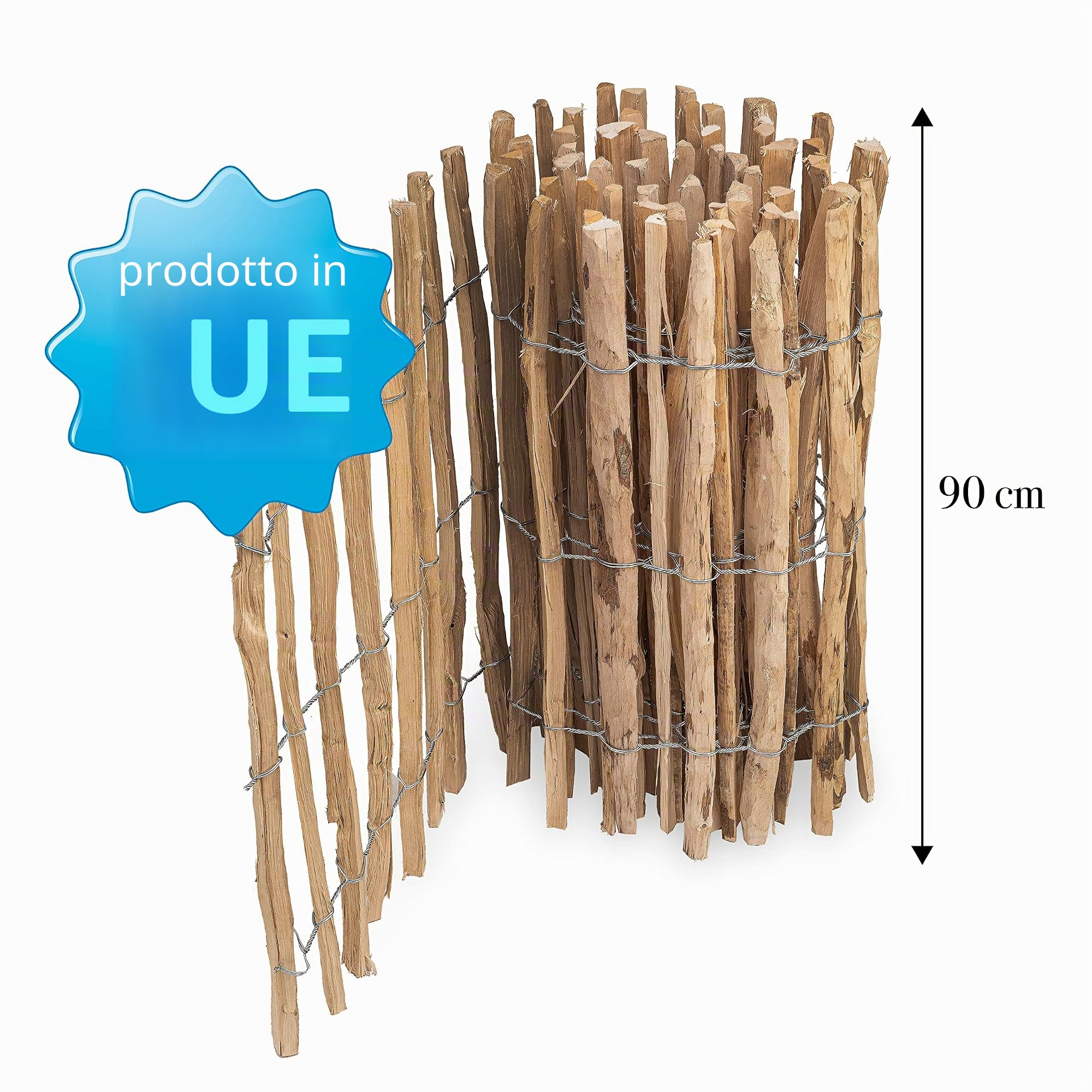 MC.Sammler Recinzione a bastoni in nocciola, in 26 misure, altezza 50 cm – 150 cm, lunghezza 5/10 m, recinzione in legno (altezza: 90 cm x lunghezza: 500 cm, distanza tra i listelli: 3-4 cm)