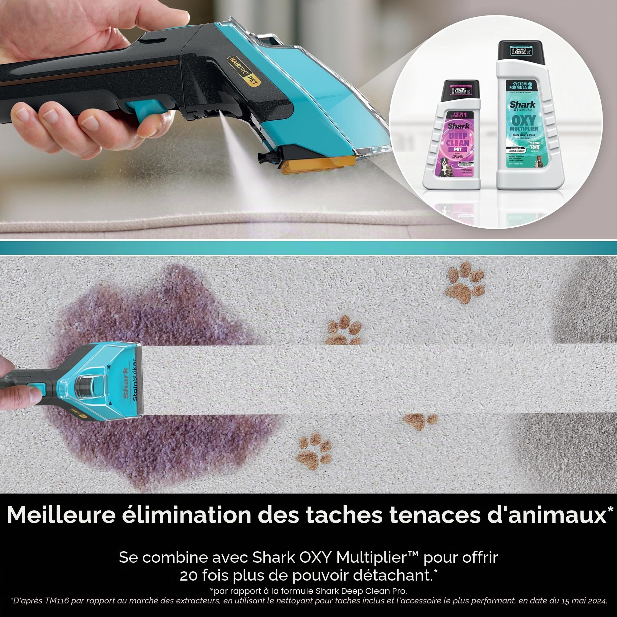 Shark StainStriker Pet Bundle pour tous les nettoyeurs de tapis portables StainStriker, comprend une formule multiplicateur OXY de 946 ml et une formule Deep Clean Pet de 473,6 g, PXCPBUNDLE