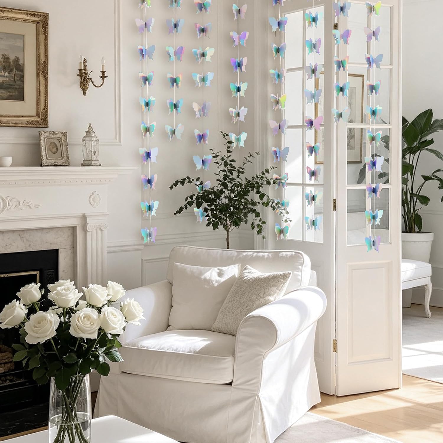 BEISHIDA 4 Pcs 3D Butterfly Hanging Garlands Decorations Butterfly Paper Garland Streamers for Wedding Birthday Fairly Baby Shower Party Supplies