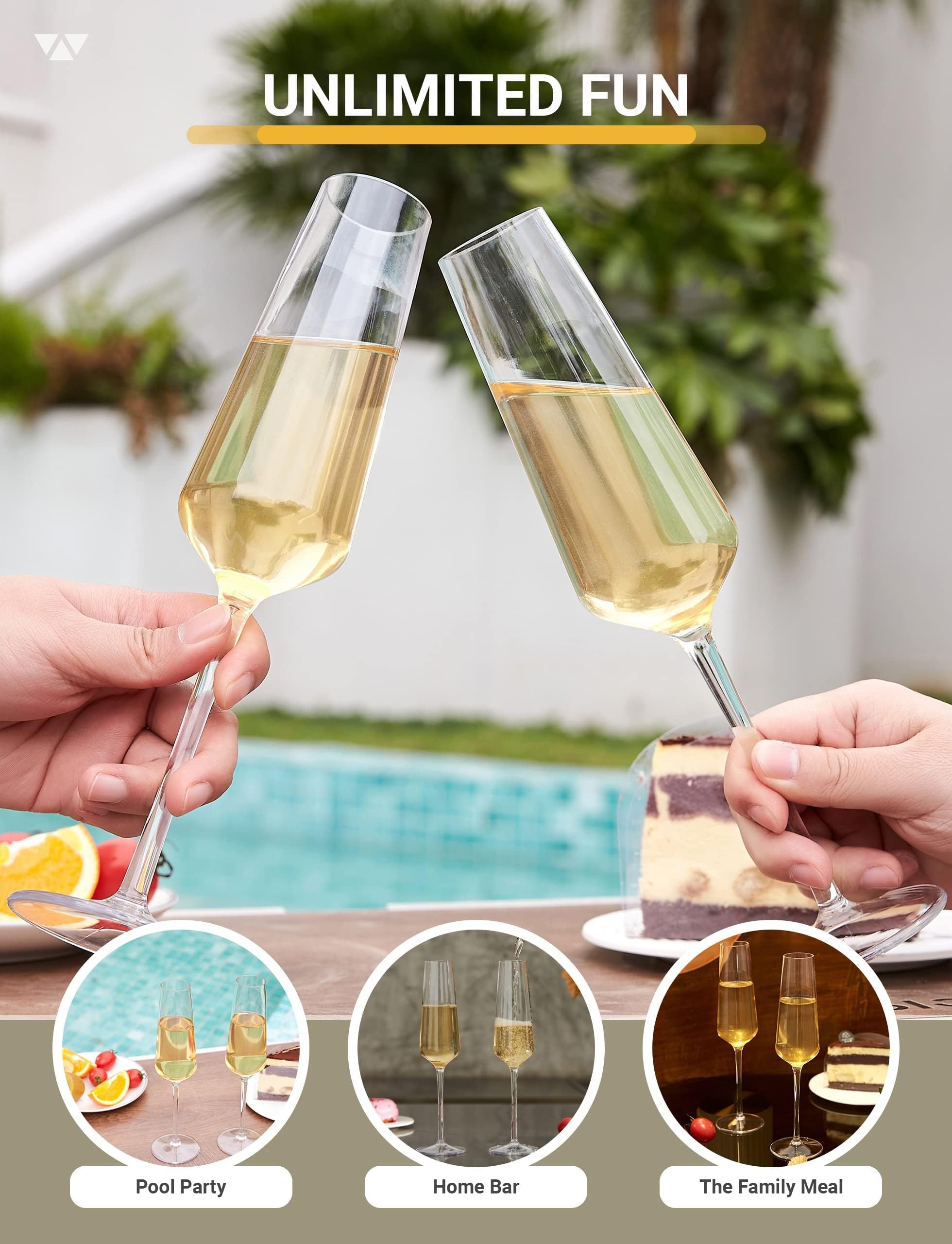 MICHLEY Set di 4 calici da champagne in plastica infrangibile, 212,6 g, in Tritan, per spumante, anniversario, regalo di nozze