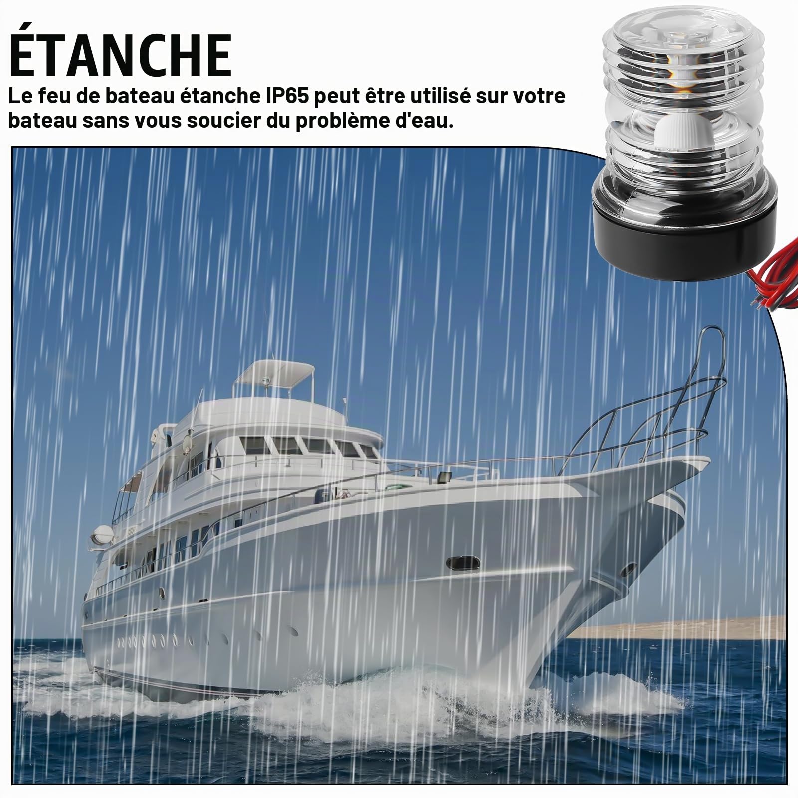 GBKDQQ Feu de mouillage marin, feu de navigation LED 12-24 V pour bateaux et yachts, éclairage à 360°, étanche IP66, feu de signalisation, lumière blanche