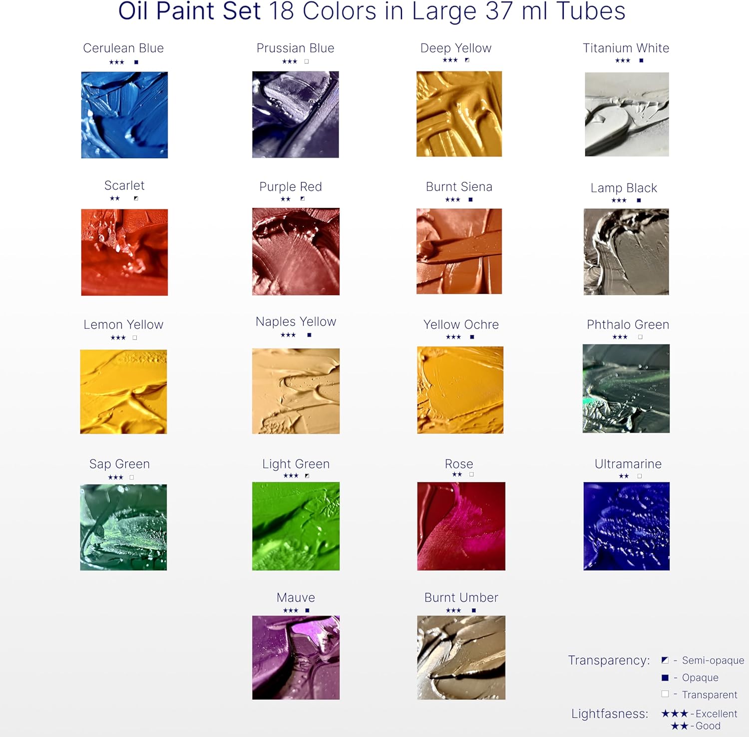 Oil Paint Set 18 Colors 37ml (1.25oz) Large Tubes, High Pigment Oil Paints for Canvas, Smooth Blending, Rich Basic Colors