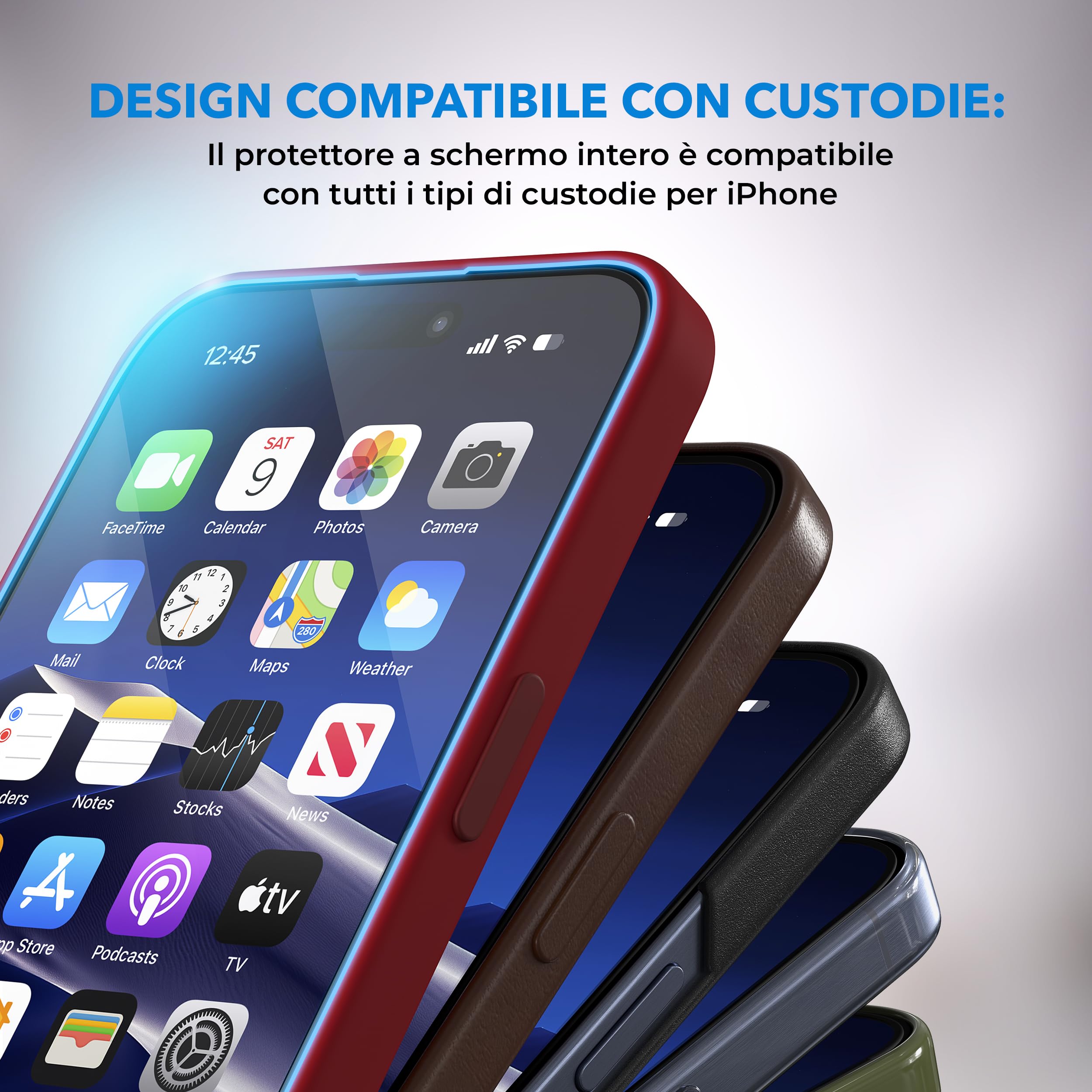 MOTIVE LIFE 3x Vetro Temperato Anti Luce Blu Per IPhone 16/15 Plus E 15 Pro Max (6,7'') - 3