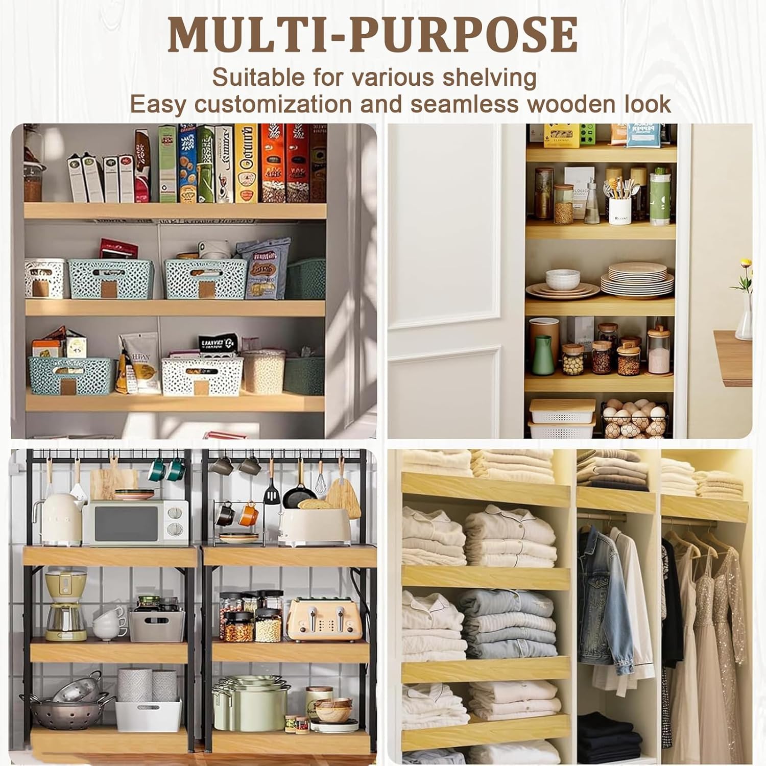 5PCS Custom Size Wood Wire Shelf Cover for Pantry,Waterproof PVC Moisture-Resistant Removable Wire Rack Covers for Shelves,Shelf Liner Covers for Wire Shelving,Kitchen