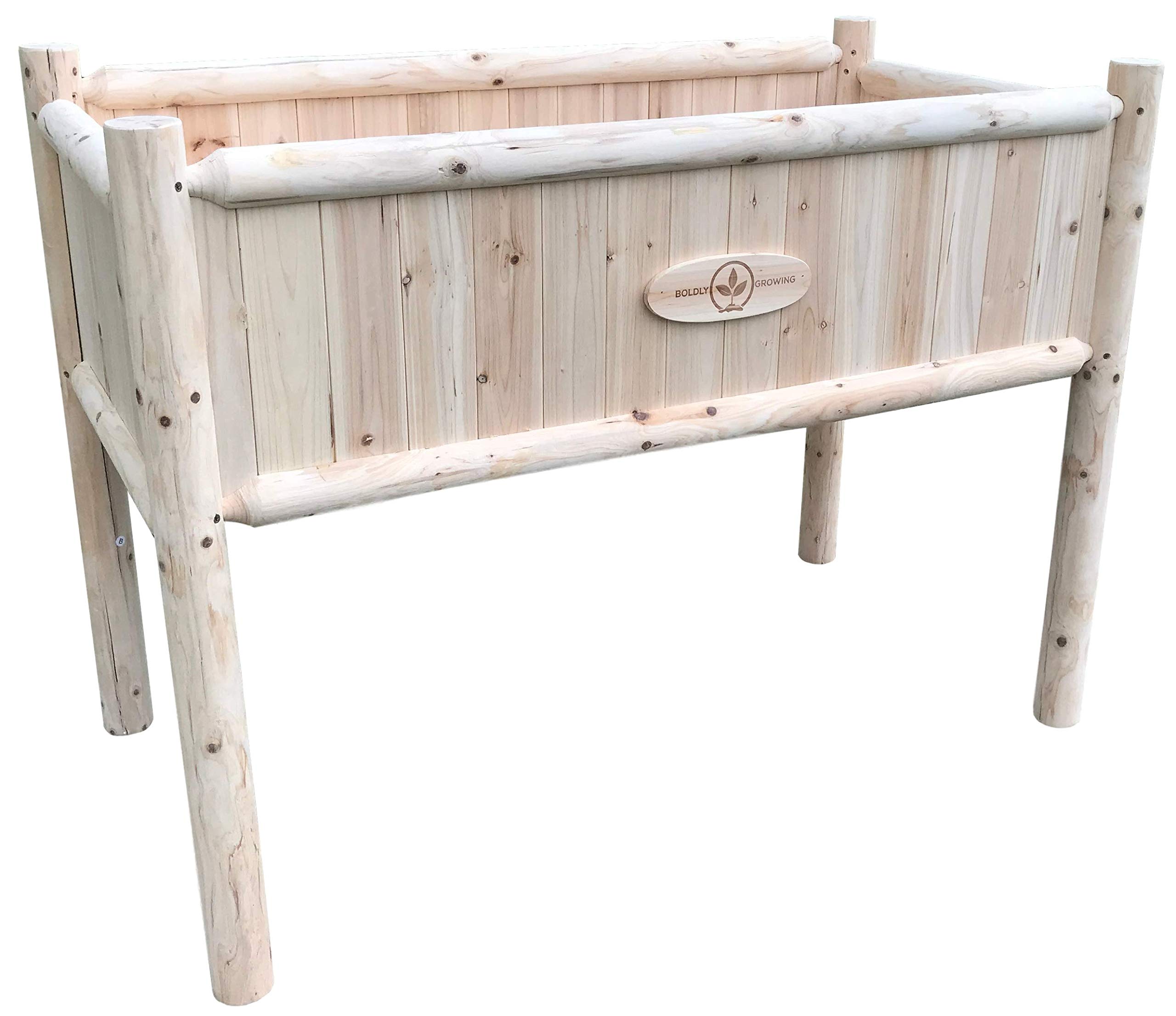 Boldly Growing Wooden Raised Planter Box with Legs - Large Elevated Outdoor Patio Cedar Garden Bed Kit to Grow Herbs and Vegetables - Unmatched Strength Lasts Years, Natural Rot-Resistant Wood