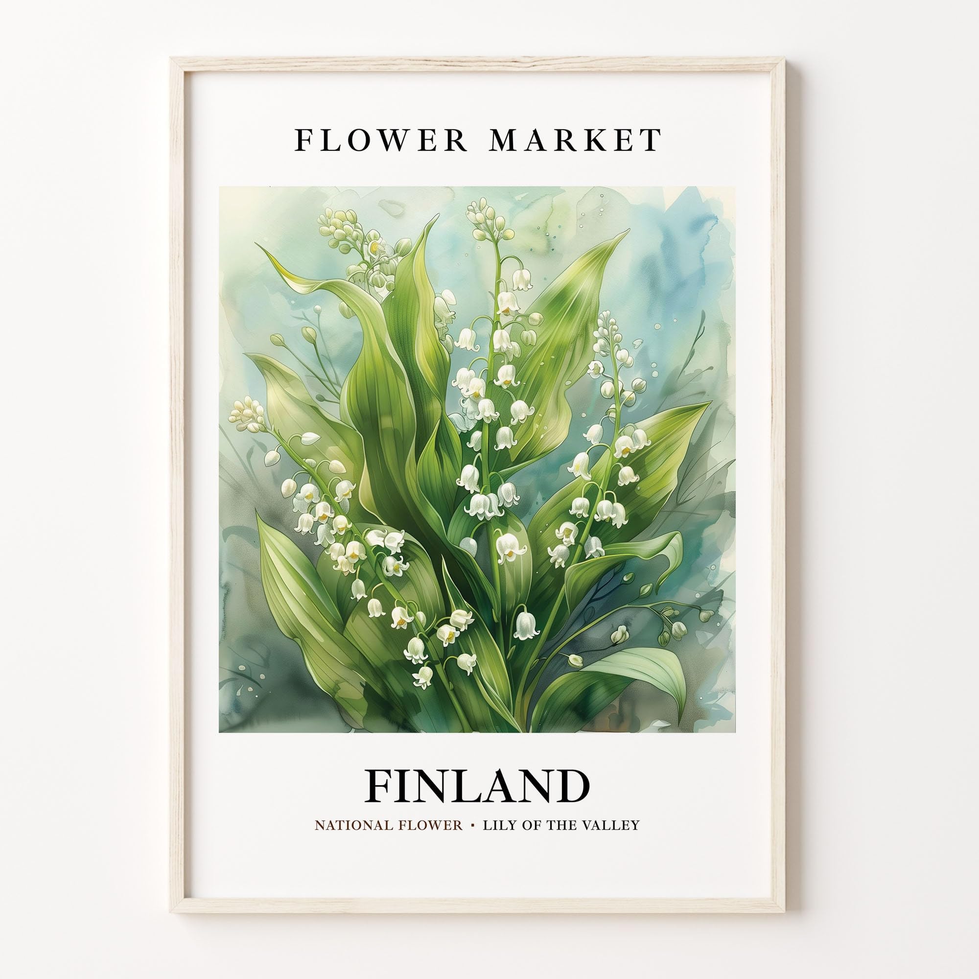 Finland National Flower Art Print, Lily Of The Valley 1960'S Wall Neutral Botanical Pastel Market Decor Poster Finland National Flower Decor Poster,