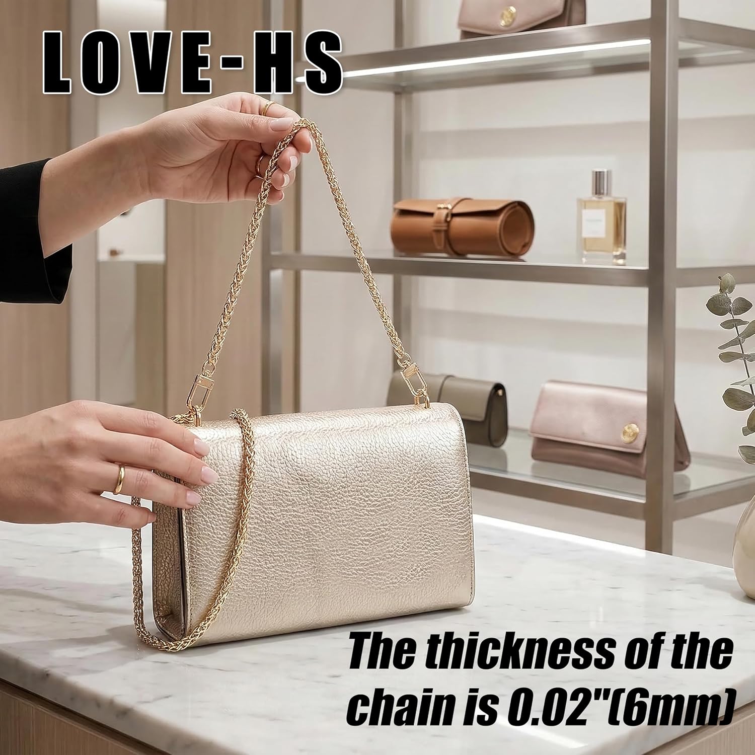 HEEHEE 55.1"(140cm) Mini Purse Chain Strap Delightful Extending DIY Metal Lantern Chains Replacement Straps with Buckles Wide 6mm Gold 1 Pack for Shoulder Cross Body Handbag