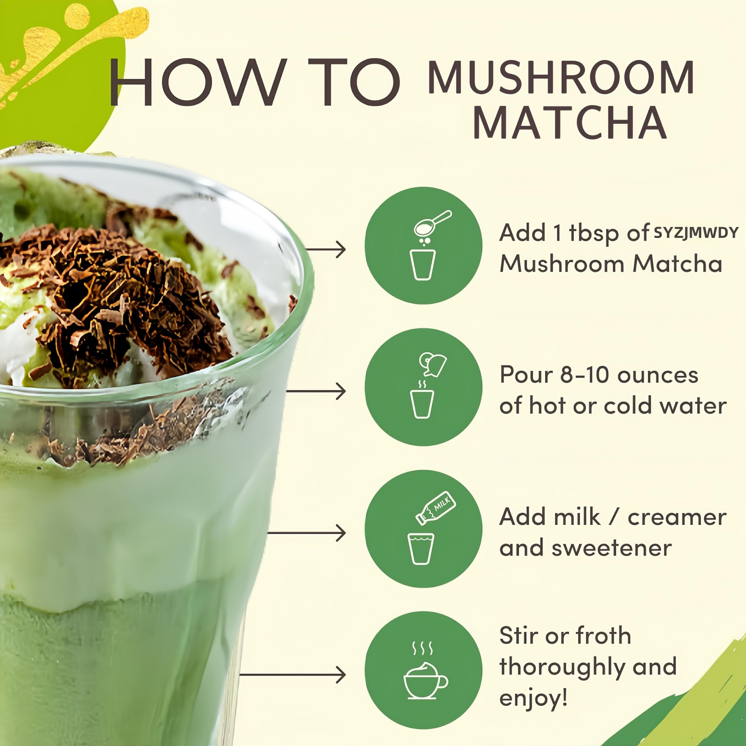 Ceremonial Grade Matcha Green Tea Premium Mushroom Matcha Powder 7 Adaptogen Blend Focus Energy Support Gluten-Free No Sugar — view 6