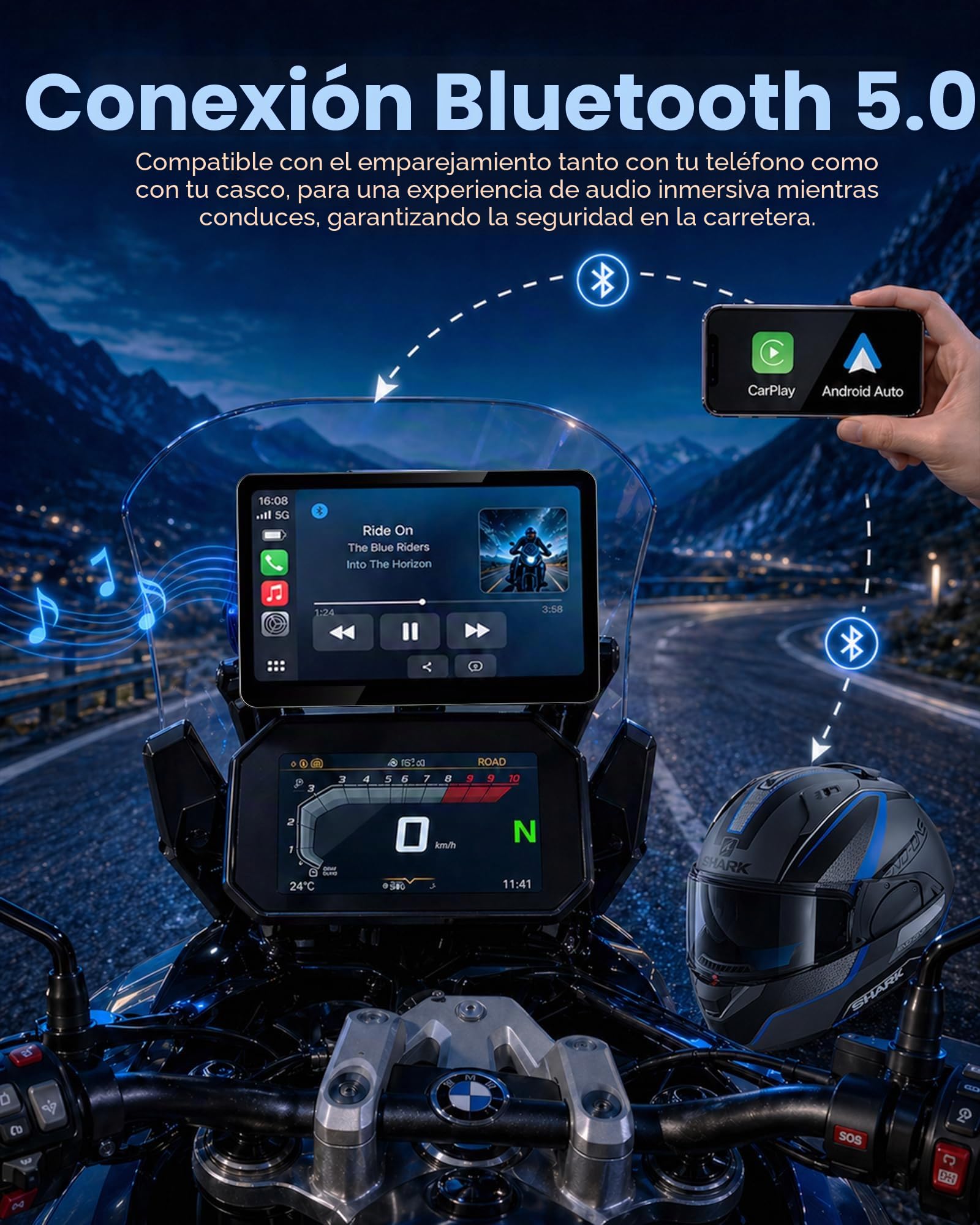 Jansite 6,25'' Pantalla BMW Carplay Moto con Wonder Wheel Nativa | CarPlay Inalámbrico y Android Auto, Conectar y Jugar, Pantalla Táctil Impermeable, GPS Moto Navegador,Siri y GoOgle Asistente