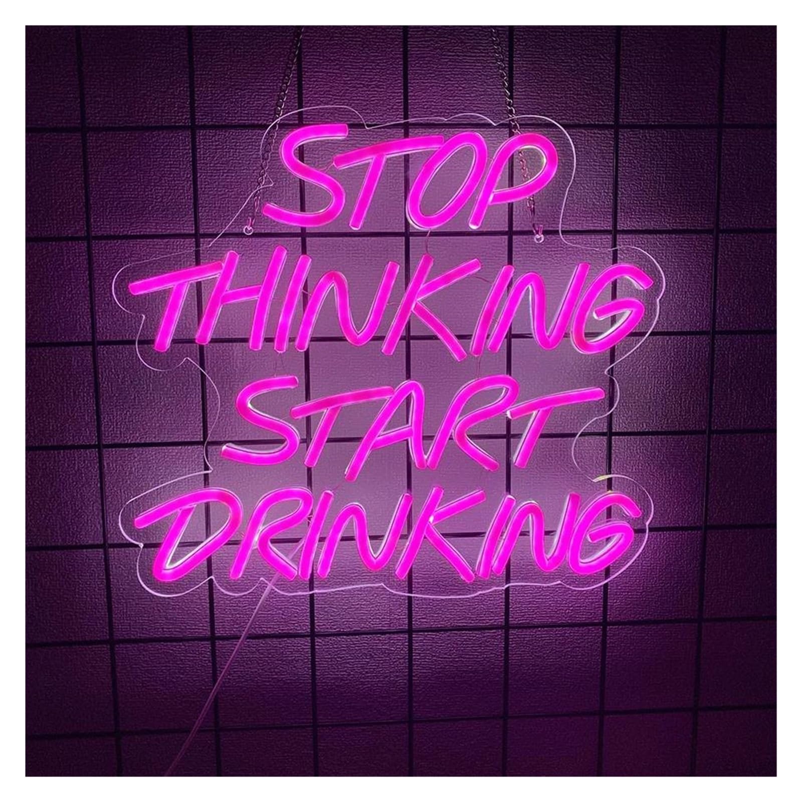 LEMST Signs Lamp Stop Thinking Start Drinking Neon Sign, Letter Neon Lights for Wall Decor 31.5cmх35.25cm