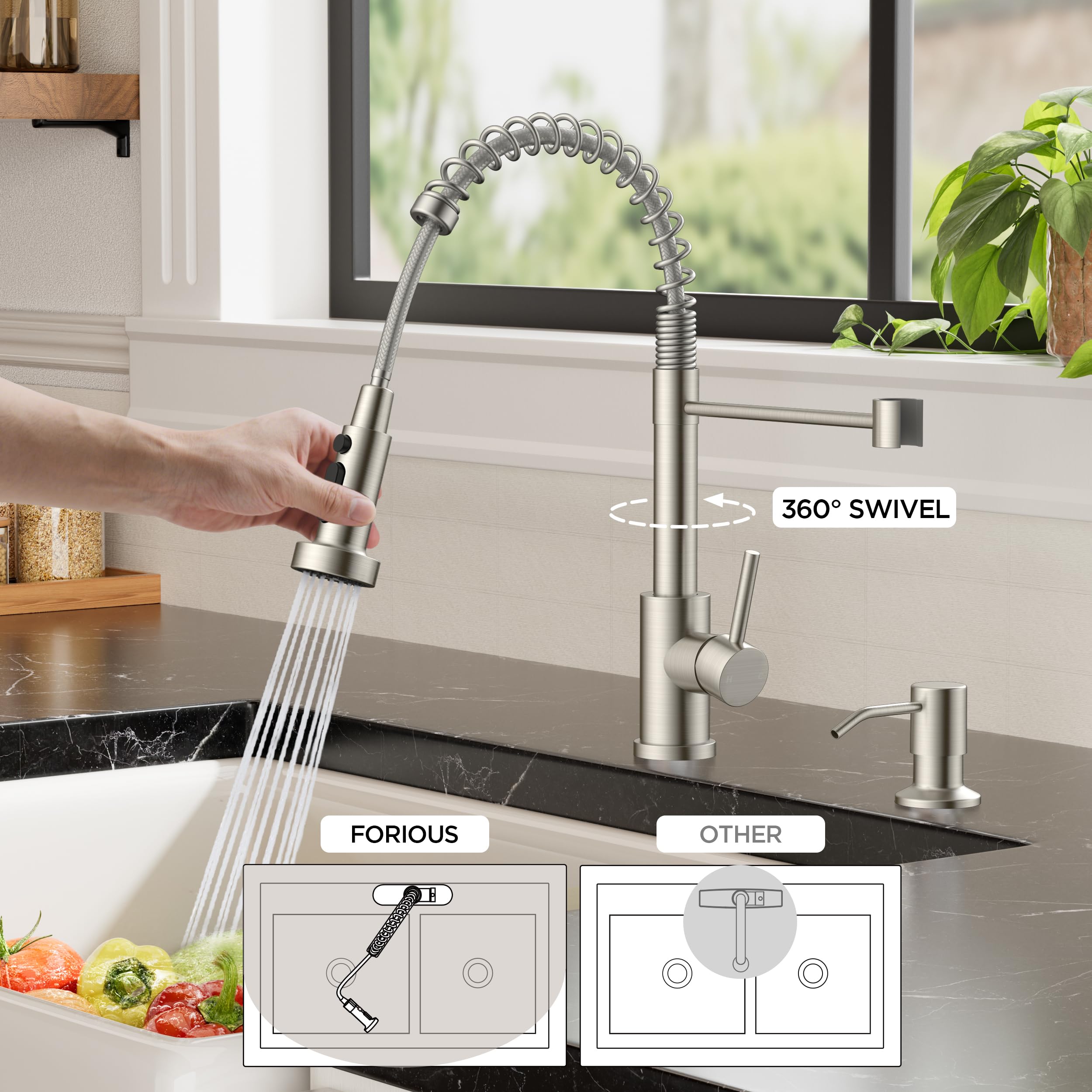 Robinet d'évier de cuisine à un niveau avec pulvérisateur extractible, robinet de cuisine extractible à poignée unique, noir mat