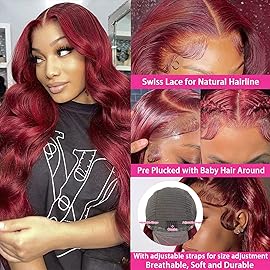Aaliweya 99J Burgundy Lace Front Wigs Human Hair 13X4 Body Wave HD Lace Frontal Wig for Black Women Pre Plucked with Baby Hair 180% Density Glueless Wine Red Colored Wig 18Inch