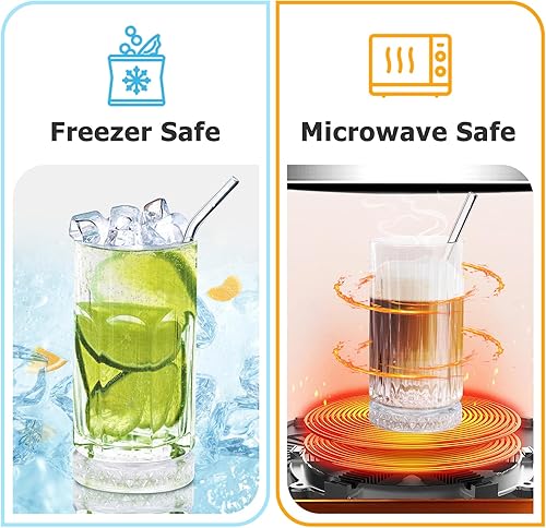 Miniatura 3 de YICTION Juego de 6 vasos de cristal acanalados vintage de 16 onzas con pajitas, vasos de vidrio transparente para café helado, cóctel, whisky,